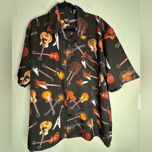 Gibson Black Short-Sleeve Shirt with Multicolor Guitar Print